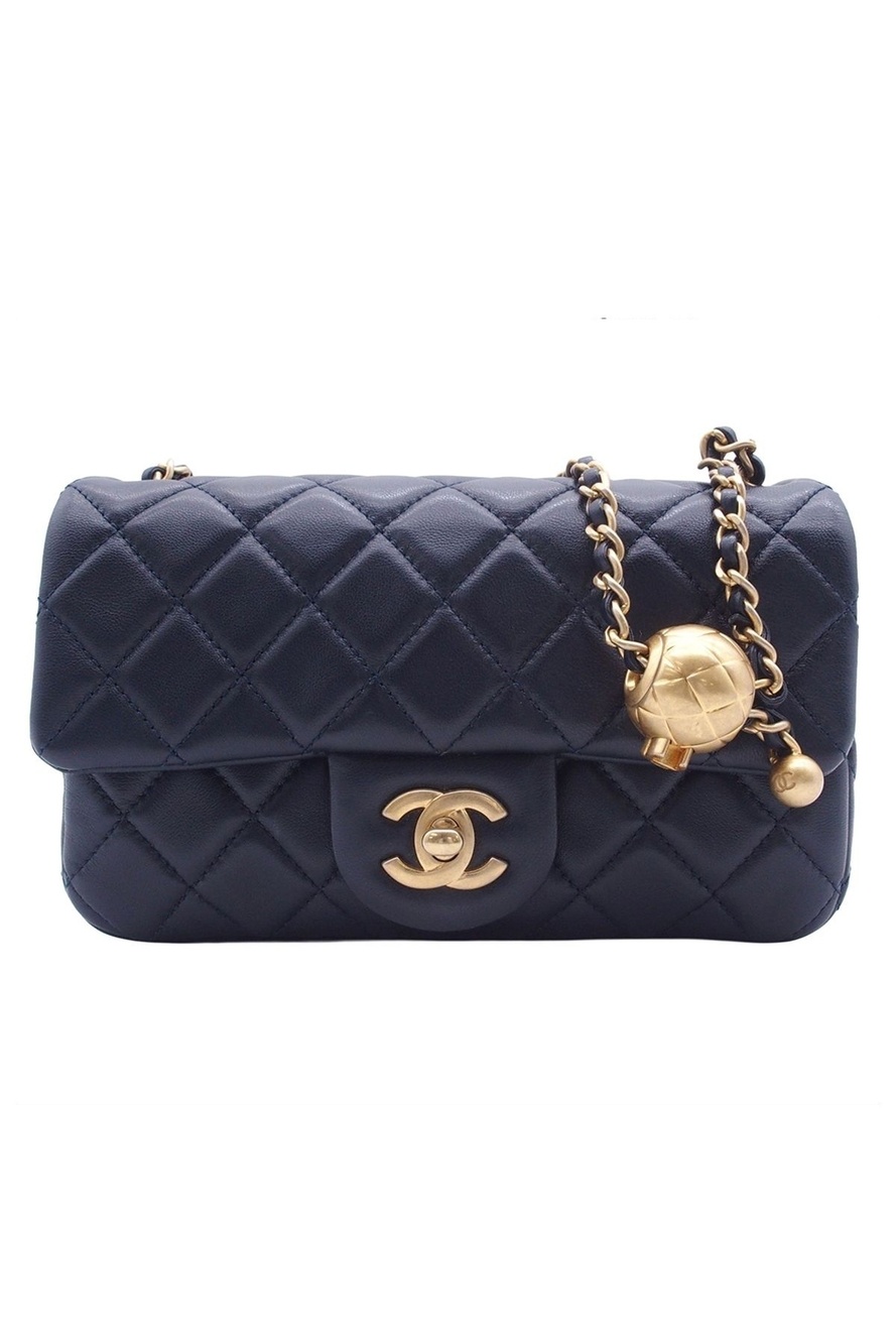 Chanel Chain Shoulder Bag Mini Quilted 20 Coco Ball Navy Gold Lambskin